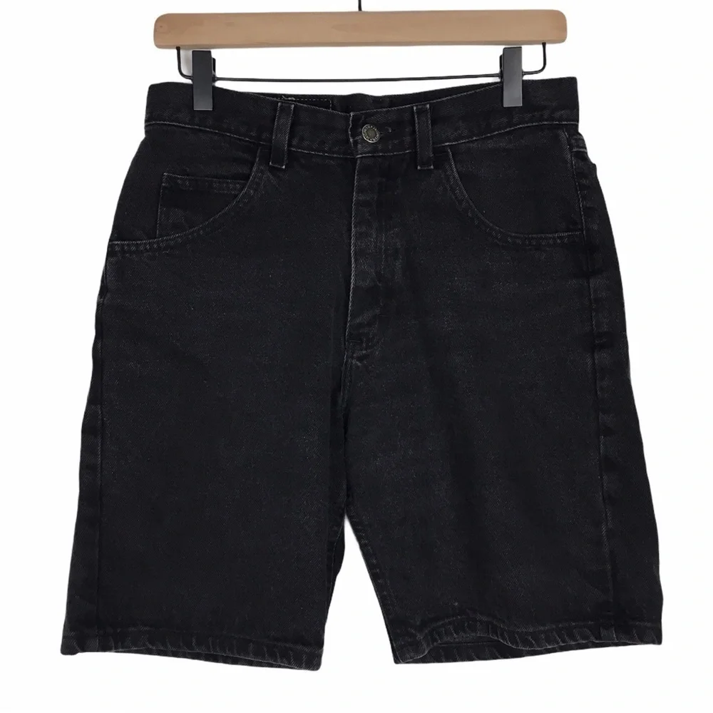 WRANGLER Women Vintage Jean Shorts High Rise Black Denim Western Rodeo Size 30